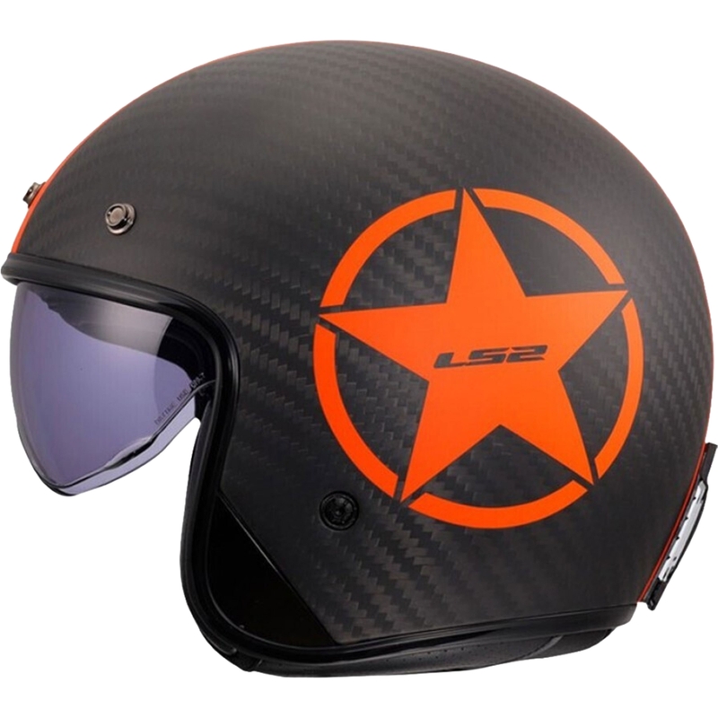 Kask motocyklowy otwarty LS2 OF601 Bob II Carbon Star pomarańczowy mat