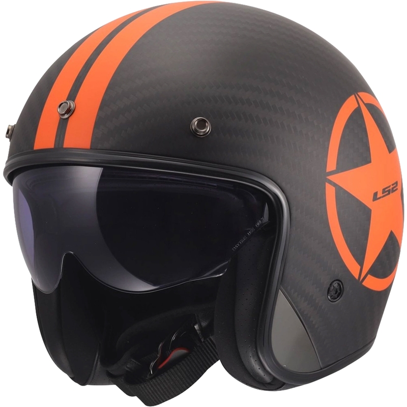 Kask motocyklowy otwarty LS2 OF601 Bob II Carbon Star pomarańczowy mat