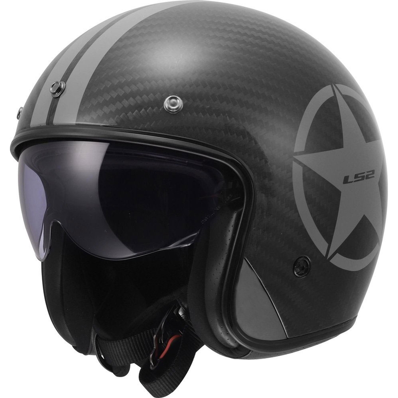 Kask motocyklowy otwarty LS2 OF601 Bob II Carbon Star szary połyskk
