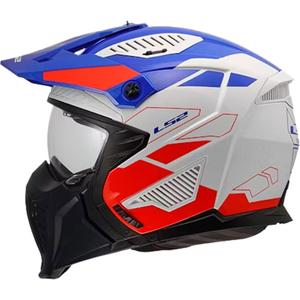 Kask motocyklowy trialowy LS2 OF606 Drifter Gas błyszczący biało-niebiesko-czerwony
