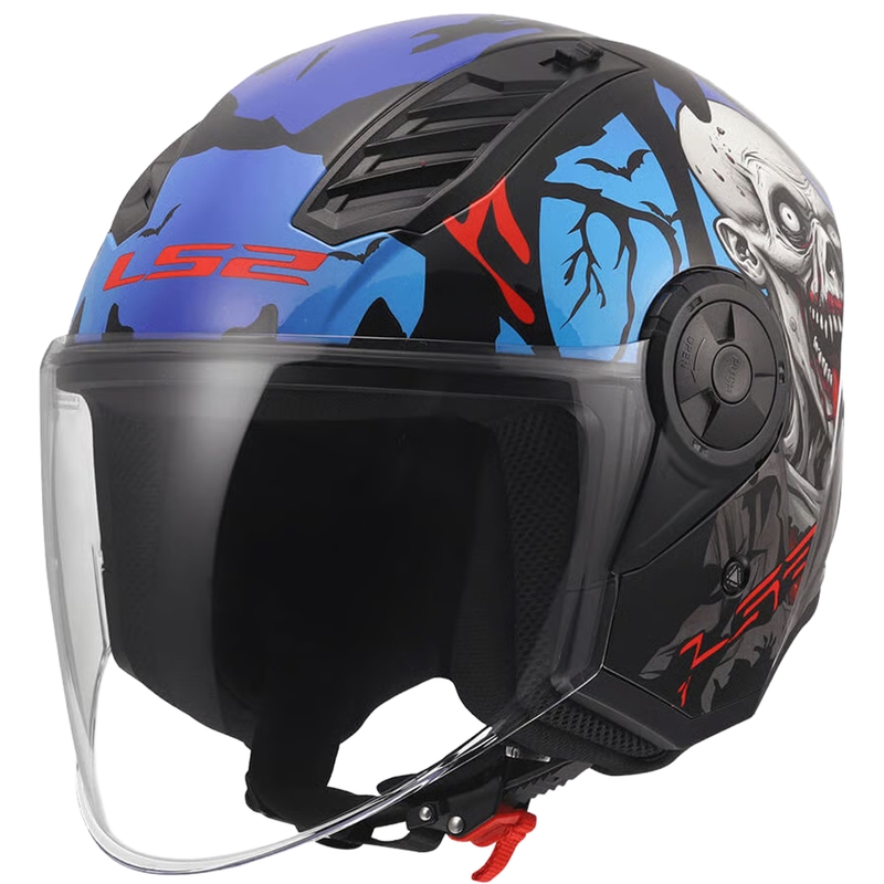 Kask motocyklowy otwarty LS2 OF616 Airflow II Zombie czarno-czerwono-niebieski połysk
