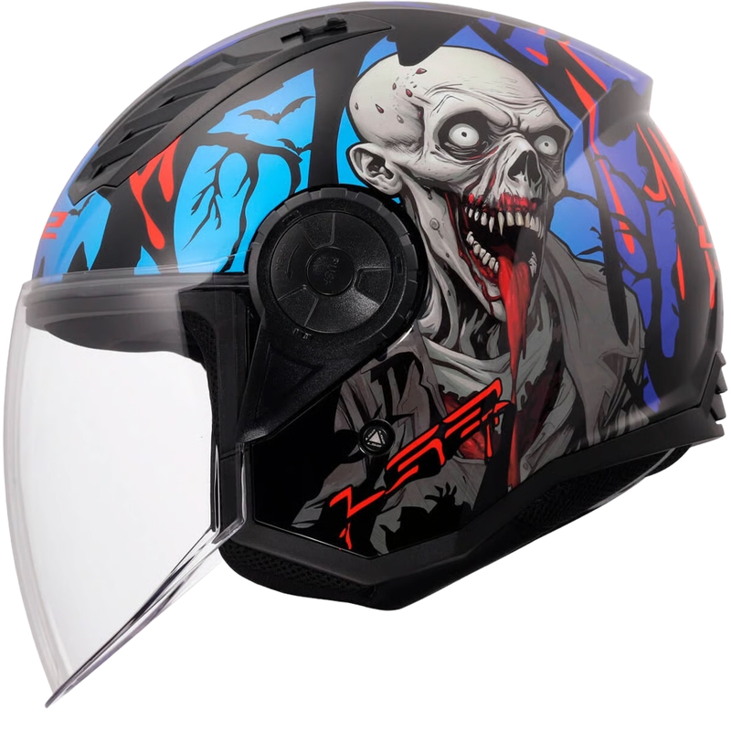 Kask motocyklowy otwarty LS2 OF616 Airflow II Zombie czarno-czerwono-niebieski połysk