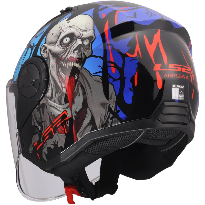 Kask motocyklowy otwarty LS2 OF616 Airflow II Zombie czarno-czerwono-niebieski połysk