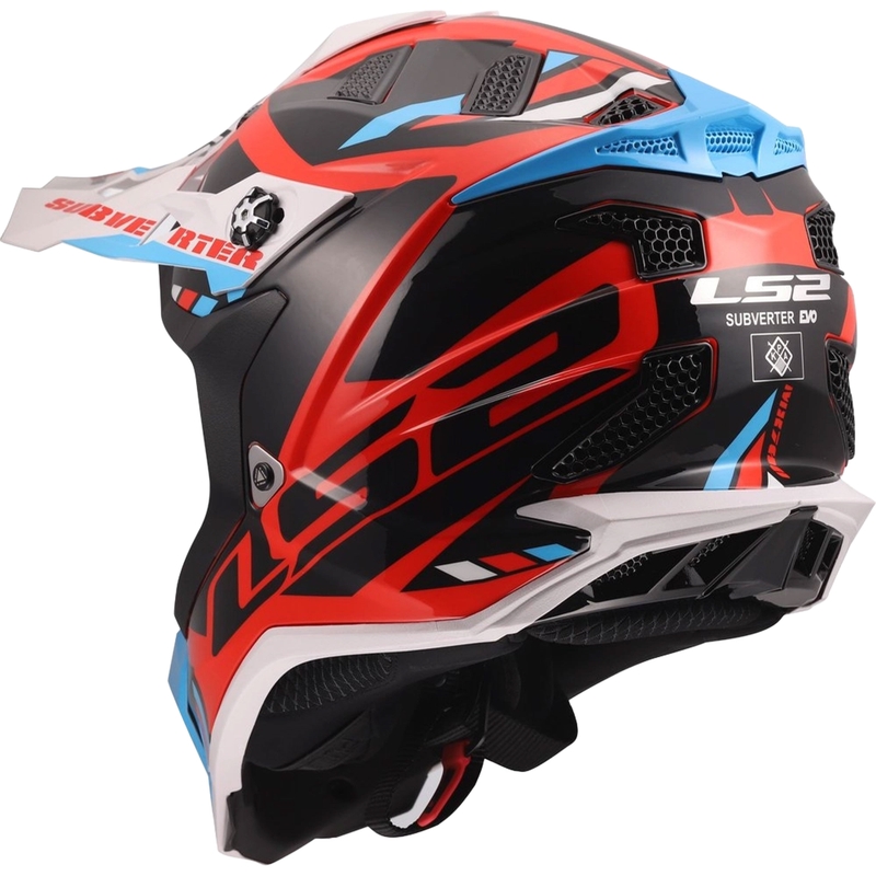 Kask motocrossowy LS2 MX700 Subverter Evo II Stomp biało-niebiesko-czerwony połysk