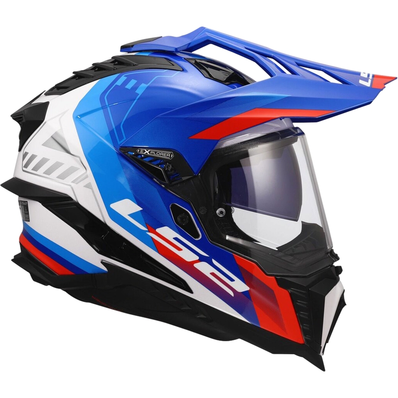 Kask enduro LS2 MX701 Explorer Hexa połysk biało-niebiesko-czerwony