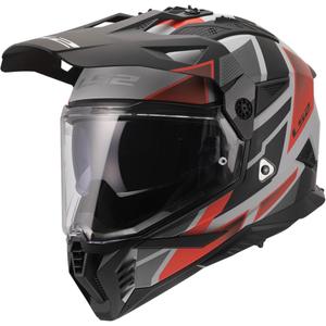 Kask motocyklowy enduro LS2 MX702 Pioneer II Block matowy szaro-czerwony