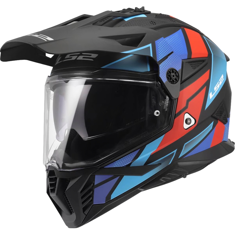 Kask motocyklowy enduro LS2 MX702 Pioneer II Block mat czarno-czerwono-niebieski