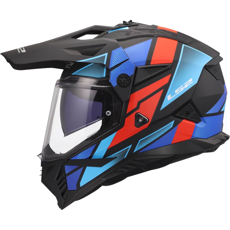 Kask motocyklowy enduro LS2 MX702 Pioneer II Block mat czarno-czerwono-niebieski