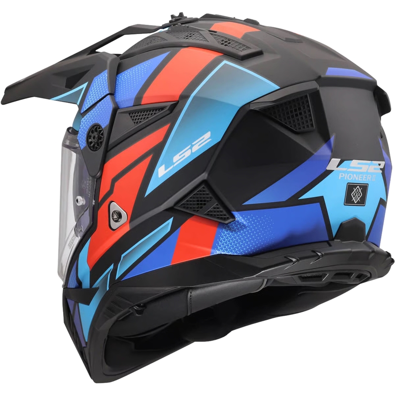 Kask motocyklowy enduro LS2 MX702 Pioneer II Block mat czarno-czerwono-niebieski