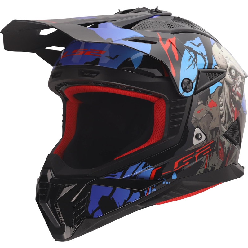 Kask motocrossowy LS2 MX708 Fast II Zombie II połysk czarno-czerwono-niebieski
