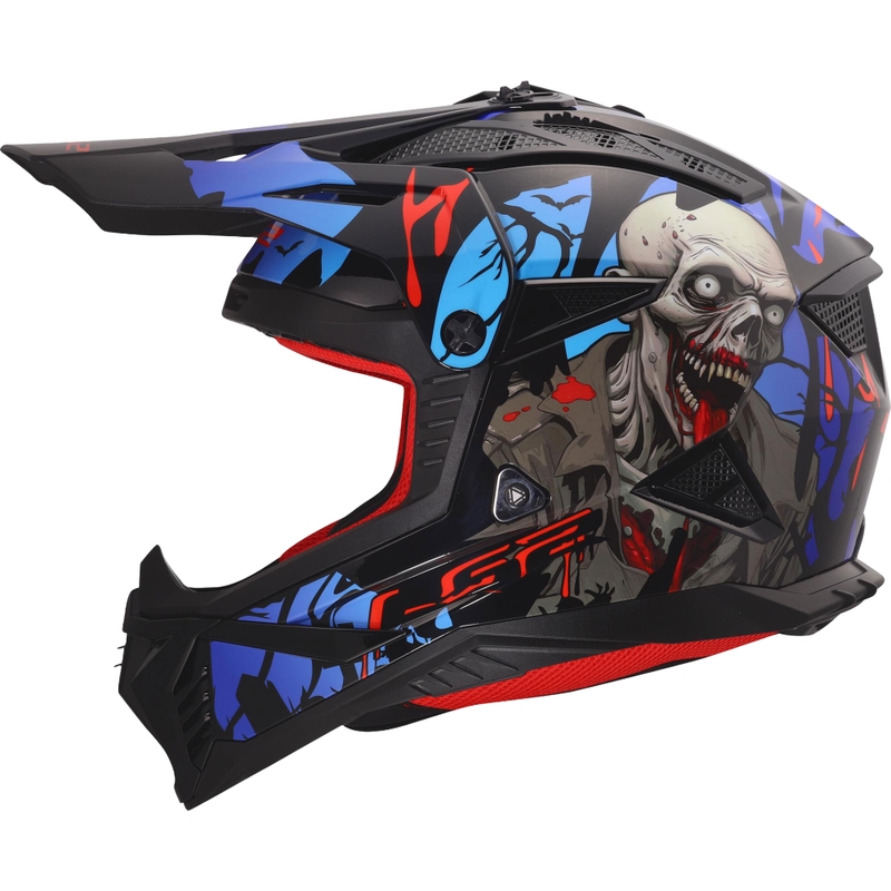 Kask motocrossowy LS2 MX708 Fast II Zombie II połysk czarno-czerwono-niebieski