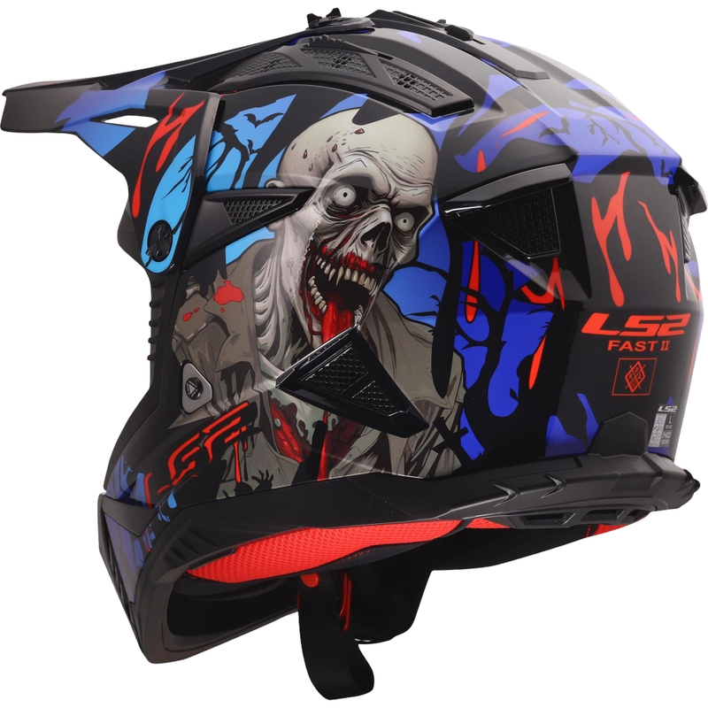 Kask motocrossowy LS2 MX708 Fast II Zombie II połysk czarno-czerwono-niebieski