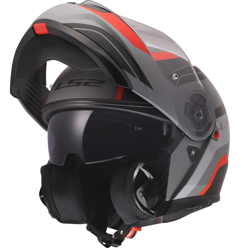 Kask typu flip-up LS2 FF908 Strobe II Monza mat czarno-szaro-czerwony