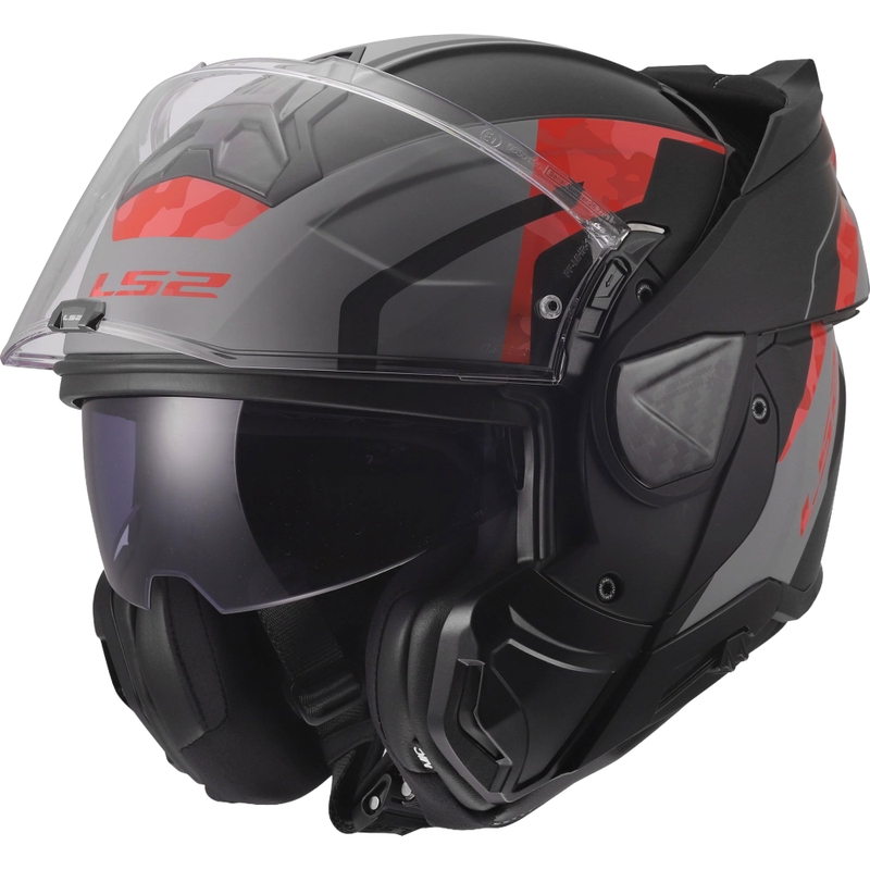 Kask motocyklowy typu flip-up LS2 FF910 Advant II Glide matowy czarno-szaro-czerwony