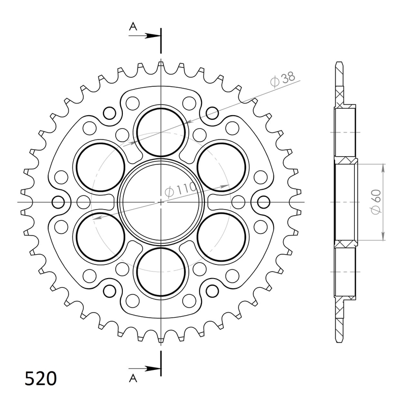 Rear sprocket SUPERSPROX STEALTH black 43T, 520