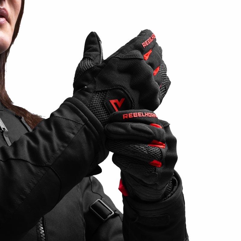 Rękawice motocyklowe damskie Rebelhorn Core czarno-czerwone