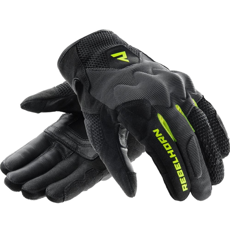 Rękawice motocyklowe damskie Rebelhorn Core czarno-szaro-fluo-żółte
