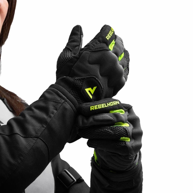 Rękawice motocyklowe damskie Rebelhorn Core czarno-szaro-fluo-żółte