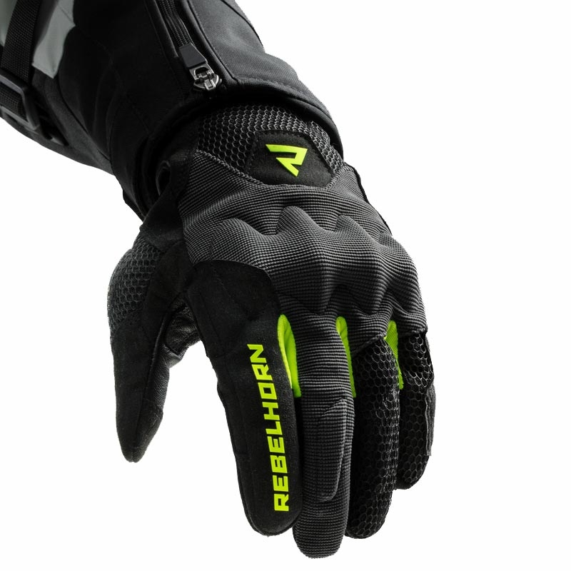 Rękawice motocyklowe damskie Rebelhorn Core czarno-szaro-fluo-żółte