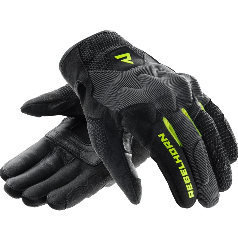 Rękawice motocyklowe Rebelhorn Core czarno-szaro-fluo-żółte