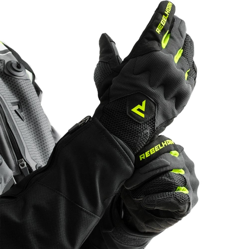 Rękawice motocyklowe Rebelhorn Core czarno-szaro-fluo-żółte