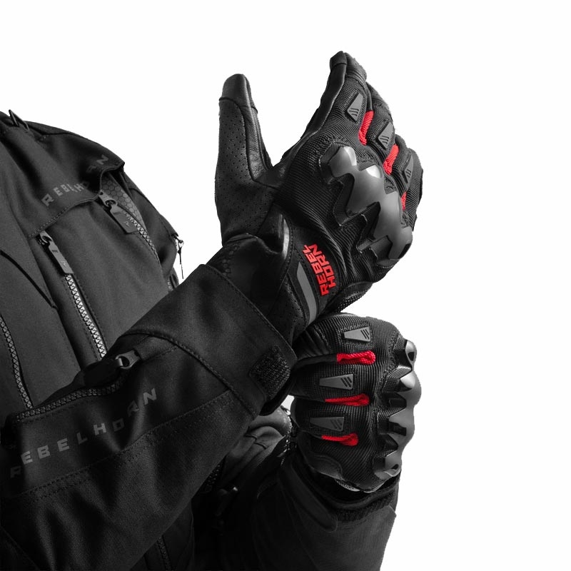 Rękawice motocyklowe Rebelhorn Defender czarno-czerwone