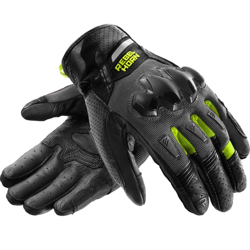 Rękawice motocyklowe Rebelhorn Defender czarno-szaro-fluo-żółte