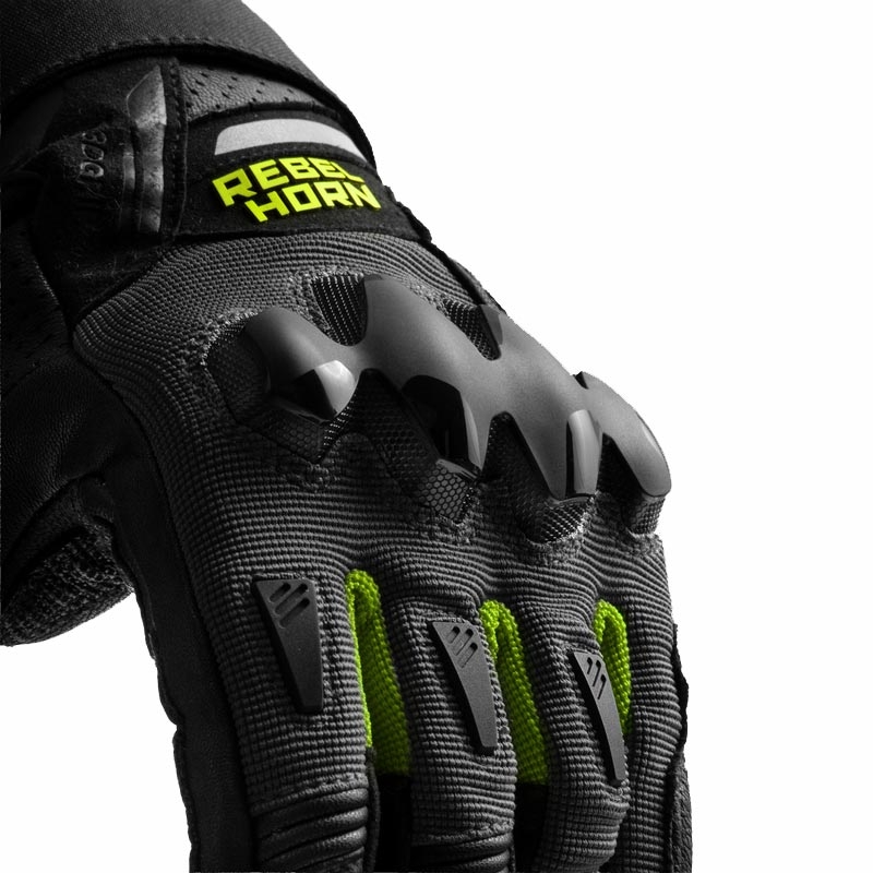 Rękawice motocyklowe Rebelhorn Defender czarno-szaro-fluo-żółte
