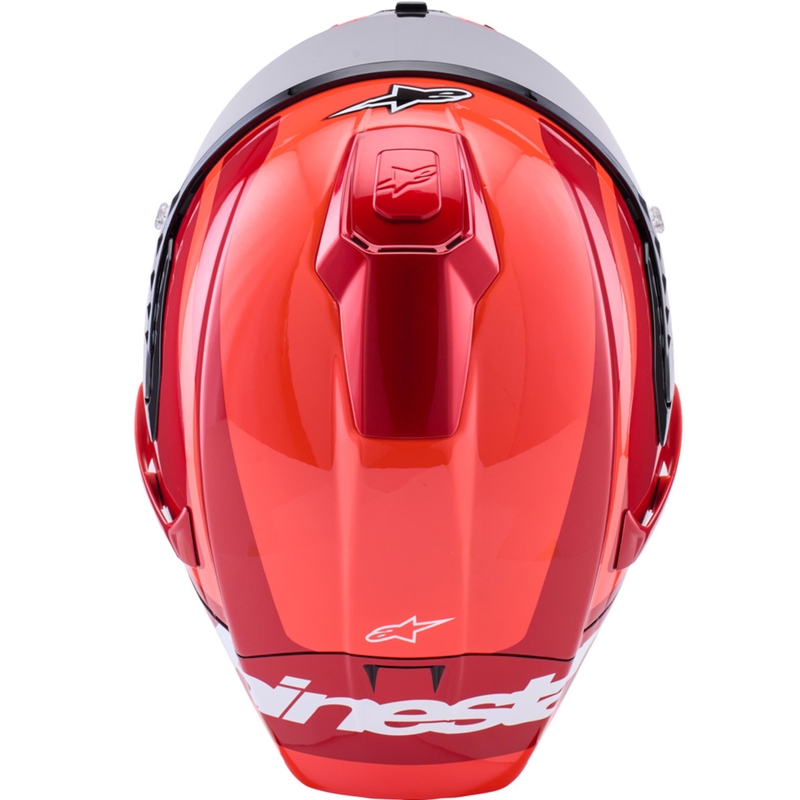Kask motocyklowy integralny Alpinestars Supertech R10 Arius w kolorze czerwono-czerwono-czarno-białym