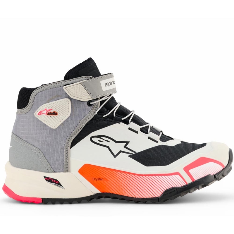 Buty motocyklowe damskie Alpinestars Stella CR-X Drystar w kolorze biało-jasnoszarym-czarnym-fluo-różowym