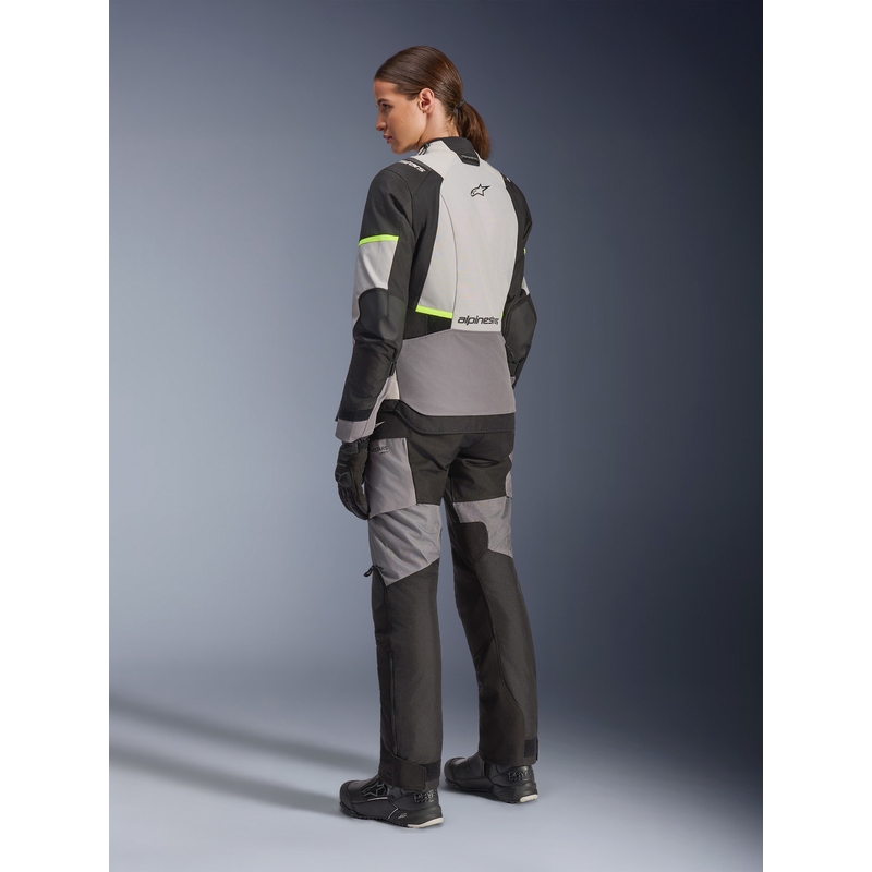 Kurtka motocyklowa damska Alpinestars Stella Andes V4 Drystar w kolorze ciemnoszarym, jasnoszarym, czarnym i fluorescencyjnym żółtym