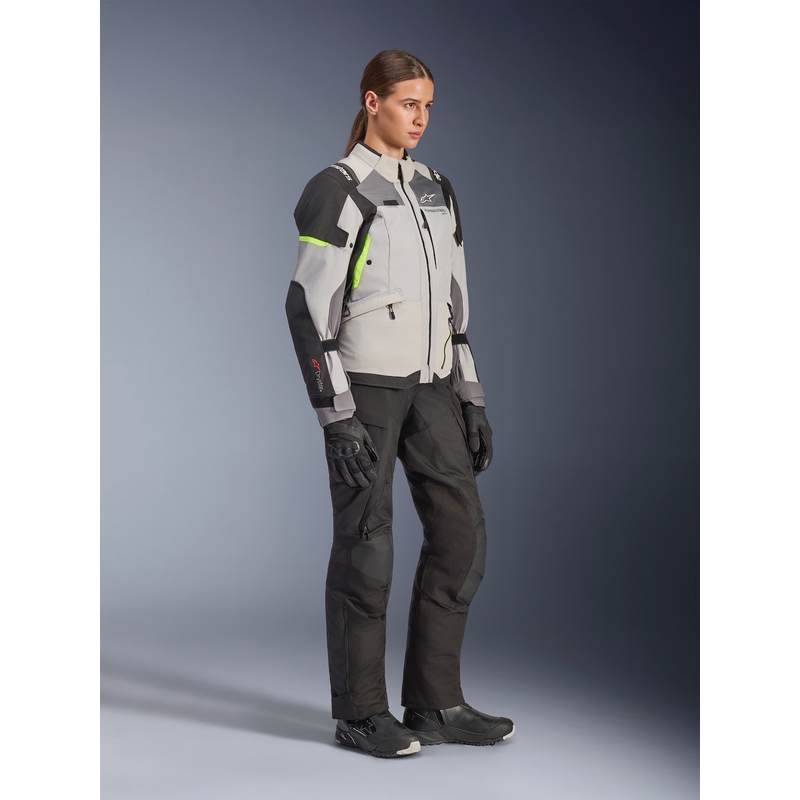 Kurtka motocyklowa damska Alpinestars Stella Andes V4 Drystar w kolorze ciemnoszarym, jasnoszarym, czarnym i fluorescencyjnym żółtym