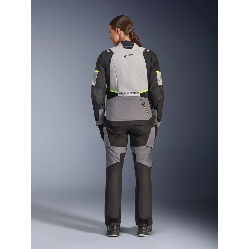 Kurtka motocyklowa damska Alpinestars Stella Andes V4 Drystar w kolorze ciemnoszarym, jasnoszarym, czarnym i fluorescencyjnym żółtym