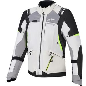 Kurtka motocyklowa damska Alpinestars Stella Andes V4 Drystar w kolorze ciemnoszarym, jasnoszarym, czarnym i fluorescencyjnym żółtym