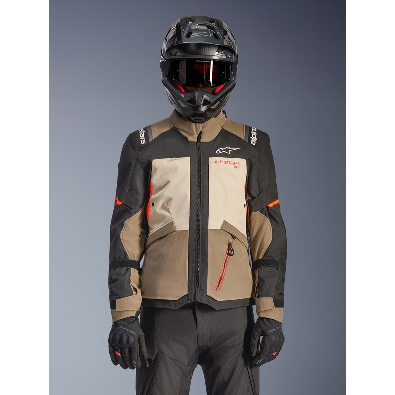 Kurtka motocyklowa Alpinestars Andes V4 Drystar w kolorze kremowo-jasnobrązowym-czarno-fluo-pomarańczowym