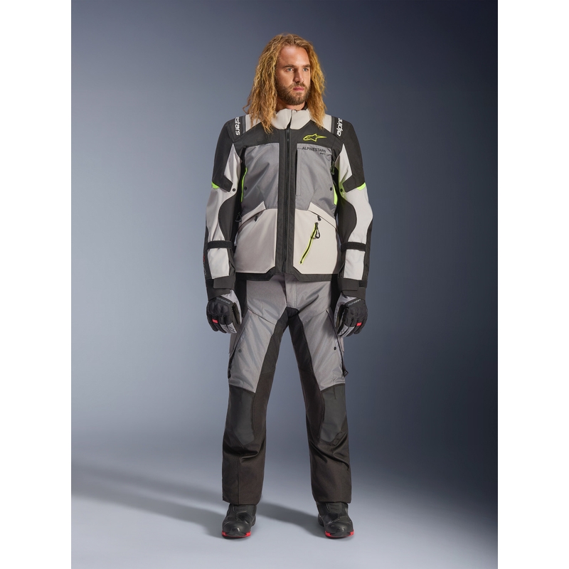 Kurtka motocyklowa Alpinestars Andes V4 Drystar w kolorze ciemnoszarym, jasnoszarym, czarnym i fluorescencyjnym żółtym