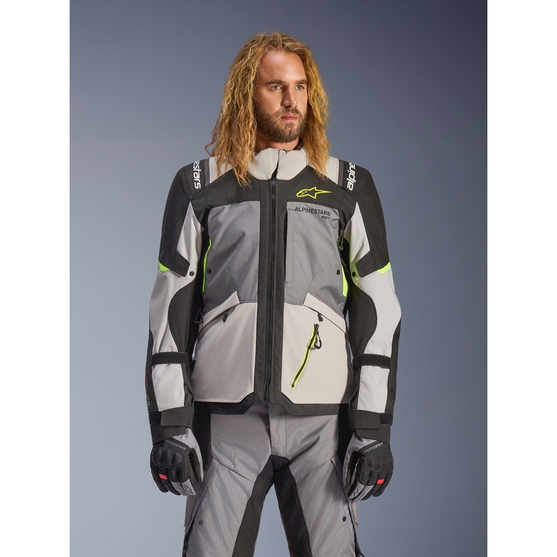 Kurtka motocyklowa Alpinestars Andes V4 Drystar w kolorze ciemnoszarym, jasnoszarym, czarnym i fluorescencyjnym żółtym