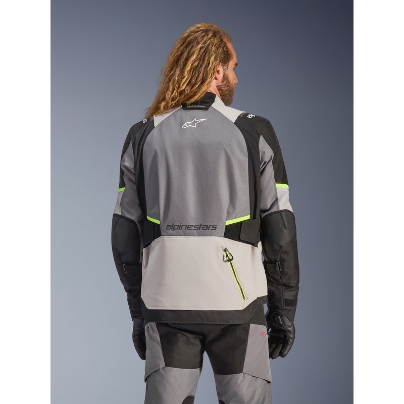 Kurtka motocyklowa Alpinestars Andes V4 Drystar w kolorze ciemnoszarym, jasnoszarym, czarnym i fluorescencyjnym żółtym