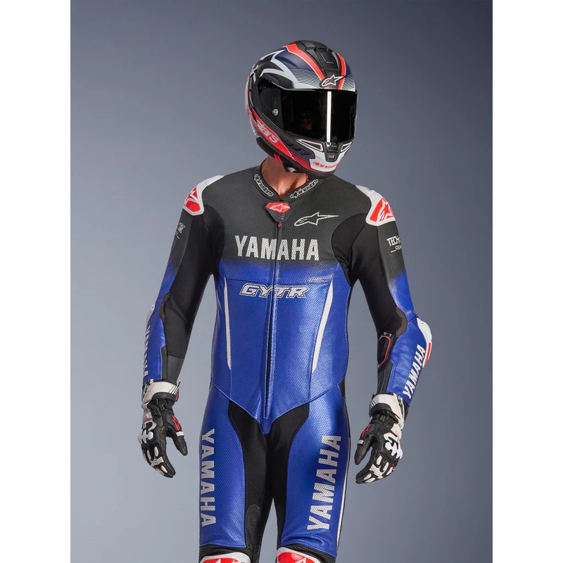 Jednoczęściowy skórzany kombinezon motocyklowy Alpinestars GP-R7 YAMAHA GYTR TECH-AIR kompatybilny z kolekcją niebiesko-czarno-biało-czerwoną
