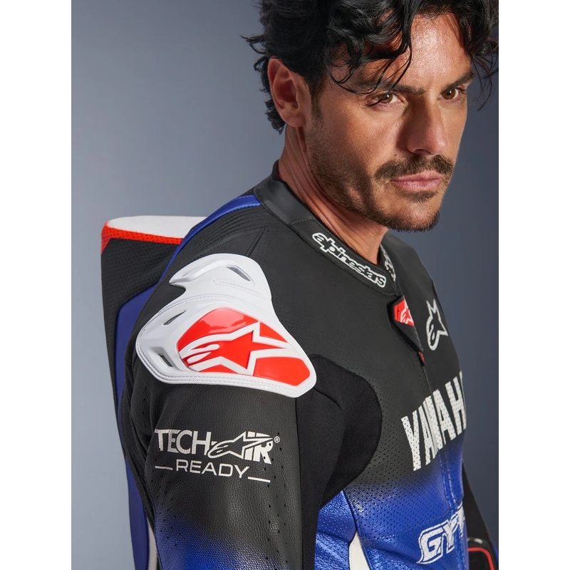 Jednoczęściowy skórzany kombinezon motocyklowy Alpinestars GP-R7 YAMAHA GYTR TECH-AIR kompatybilny z kolekcją niebiesko-czarno-biało-czerwoną