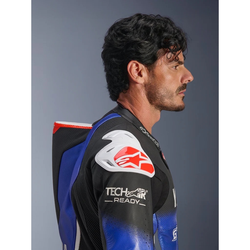 Jednoczęściowy skórzany kombinezon motocyklowy Alpinestars GP-R7 YAMAHA GYTR TECH-AIR kompatybilny z kolekcją niebiesko-czarno-biało-czerwoną