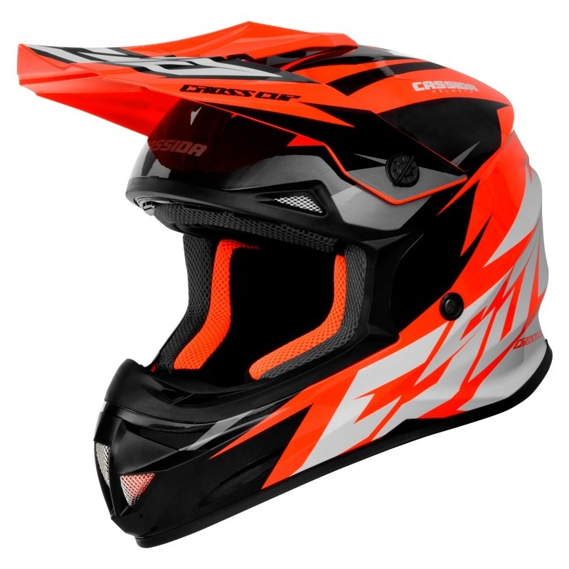 Motocrossowy kask Cassida Cross Cup Two czarno-biało-szaro-fluo pomarańczowy