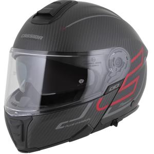 Kask motocyklowy z klapką Cassida Modulo 2.1 Plus Carbon BlackOut matowy czarno-metaliczny czerwono-odblaskowy srebrno-czarny