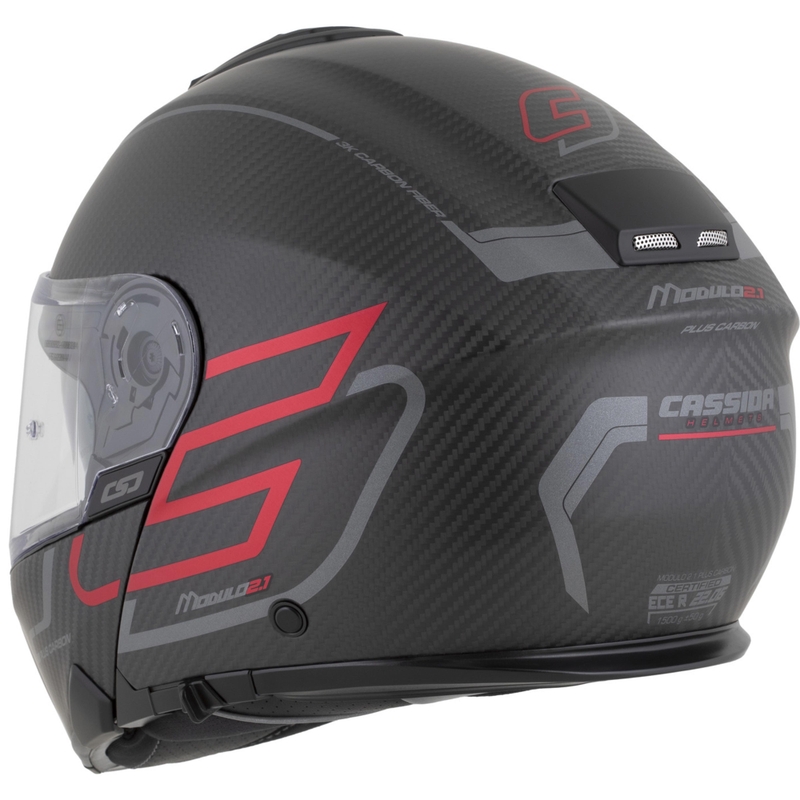 Kask motocyklowy z klapką Cassida Modulo 2.1 Plus Carbon BlackOut matowy czarno-metaliczny czerwono-odblaskowy srebrno-czarny