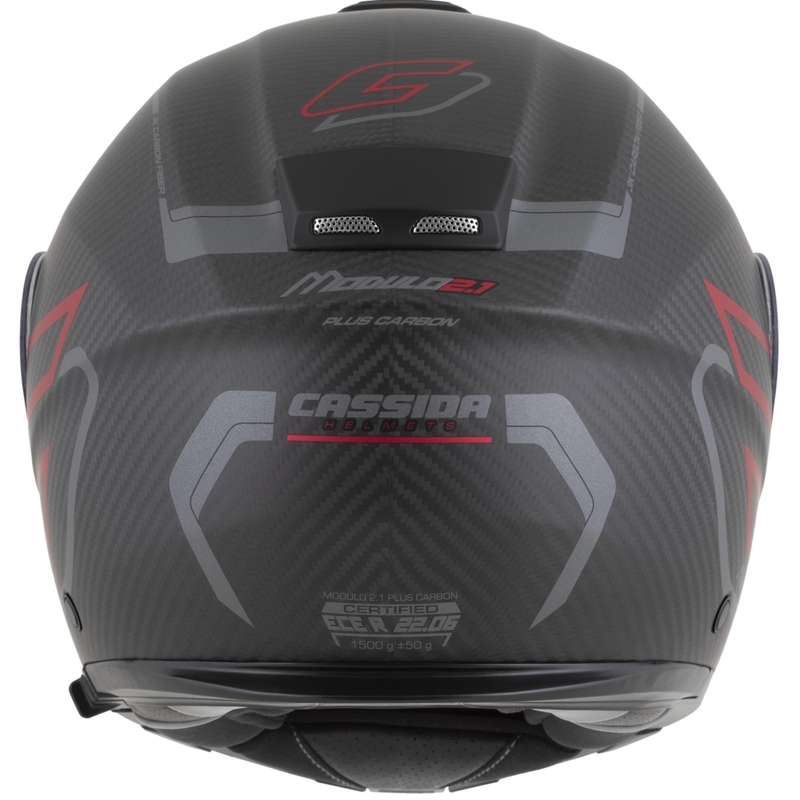 Kask motocyklowy z klapką Cassida Modulo 2.1 Plus Carbon BlackOut matowy czarno-metaliczny czerwono-odblaskowy srebrno-czarny