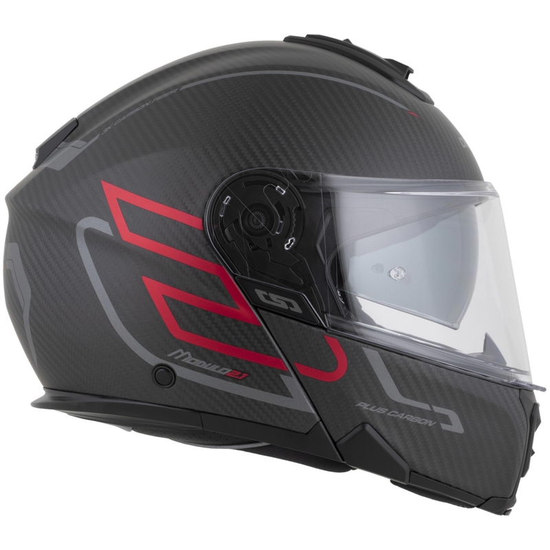 Kask motocyklowy z klapką Cassida Modulo 2.1 Plus Carbon BlackOut matowy czarno-metaliczny czerwono-odblaskowy srebrno-czarny