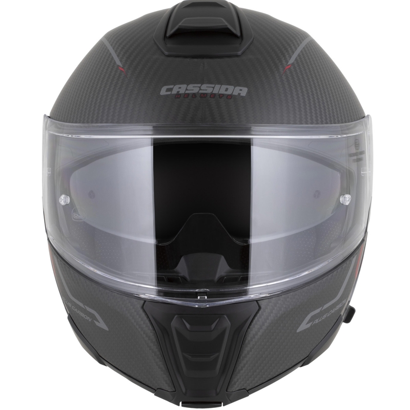 Kask motocyklowy z klapką Cassida Modulo 2.1 Plus Carbon BlackOut matowy czarno-metaliczny czerwono-odblaskowy srebrno-czarny