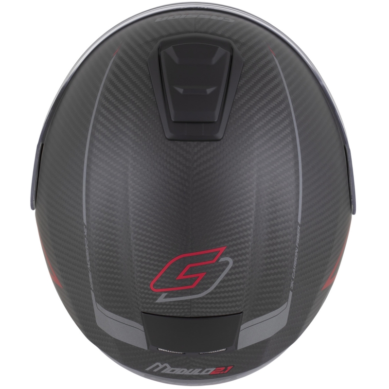 Kask motocyklowy z klapką Cassida Modulo 2.1 Plus Carbon BlackOut matowy czarno-metaliczny czerwono-odblaskowy srebrno-czarny
