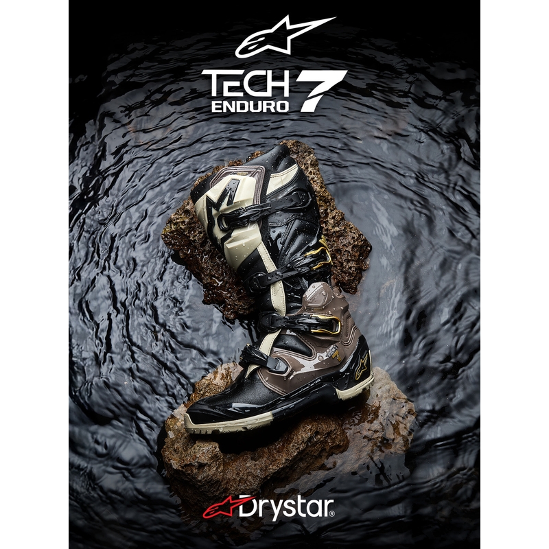 Buty motocyklowe Alpinestars TECH 7 Enduro Drystar w kolorze czarno-ciemnoszarym-złotym