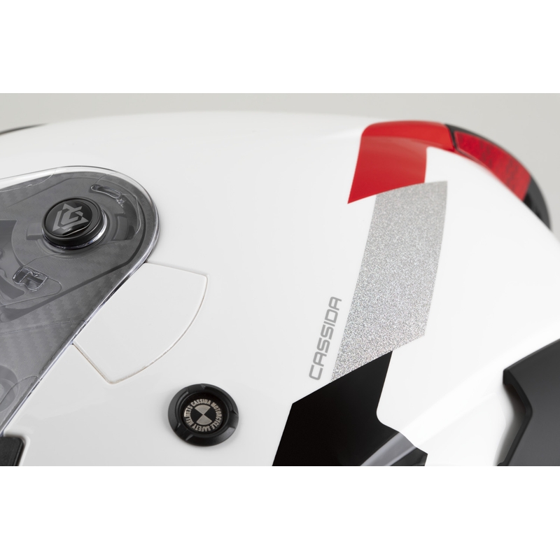 Kask motocyklowy Cassida Reflex 2.0 Safety otwarty biało-czerwono-szaro-srebrny odblaskowy